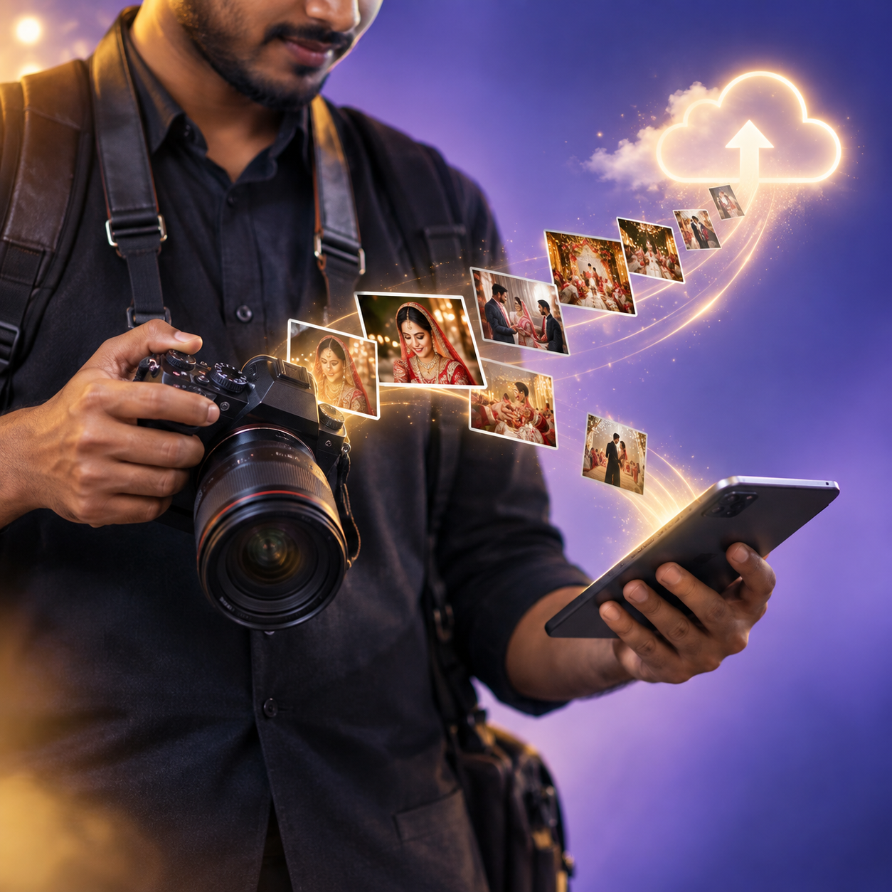 Photographer uploading event photos securely